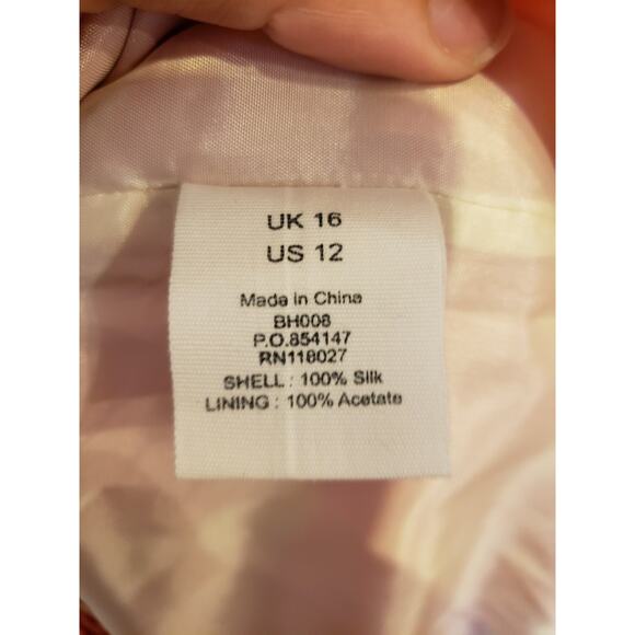 Boden Limited Edition Pink Silk Floral Rhinestone Ruffle Sheath Dress Womens 12 - Picture 11 of 15